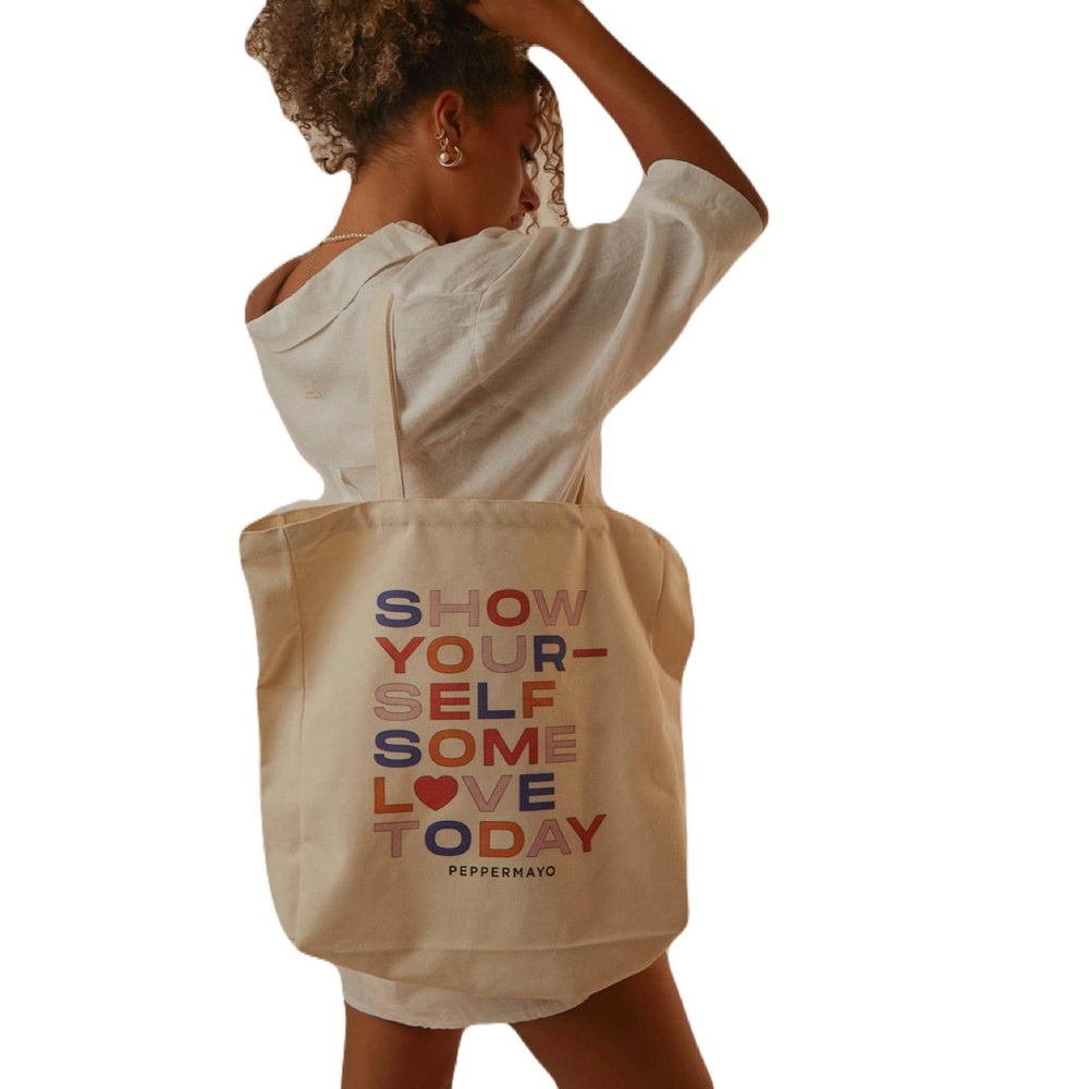 Peppermayo Exclusive "Peppermayo Lover" Canvas Tote Cream New